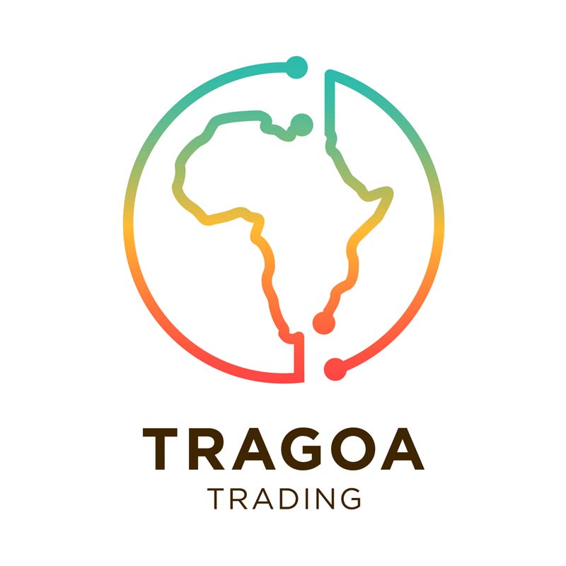 TRAGOA Trading logo which is in the shape of Africa with networking nodes as the outline. It is the logo of the leading African importing, exporting, and brokering website.